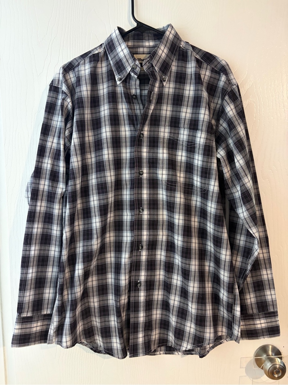 Men's Purple, Black & White Plaid Button-Down Shirt